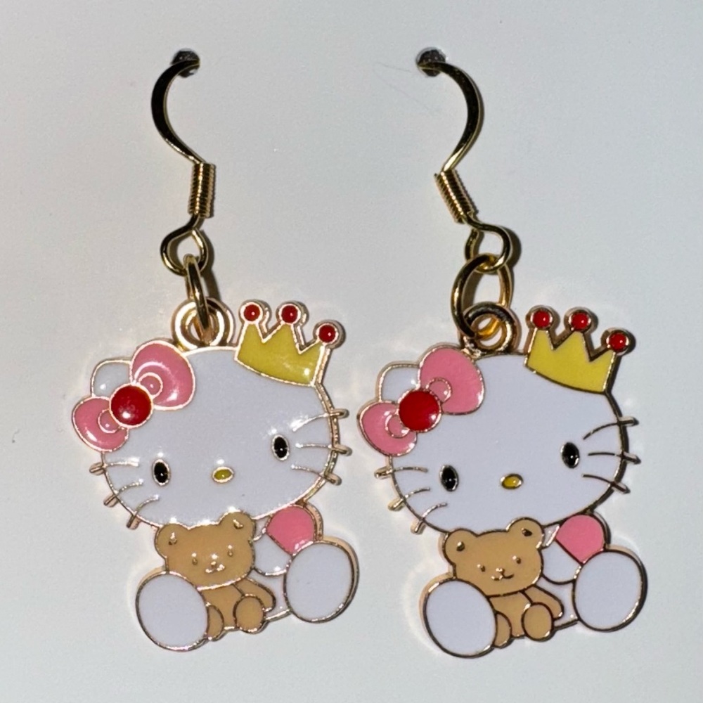 Handmade Hello Kitty in a Crown Drop Earrings
